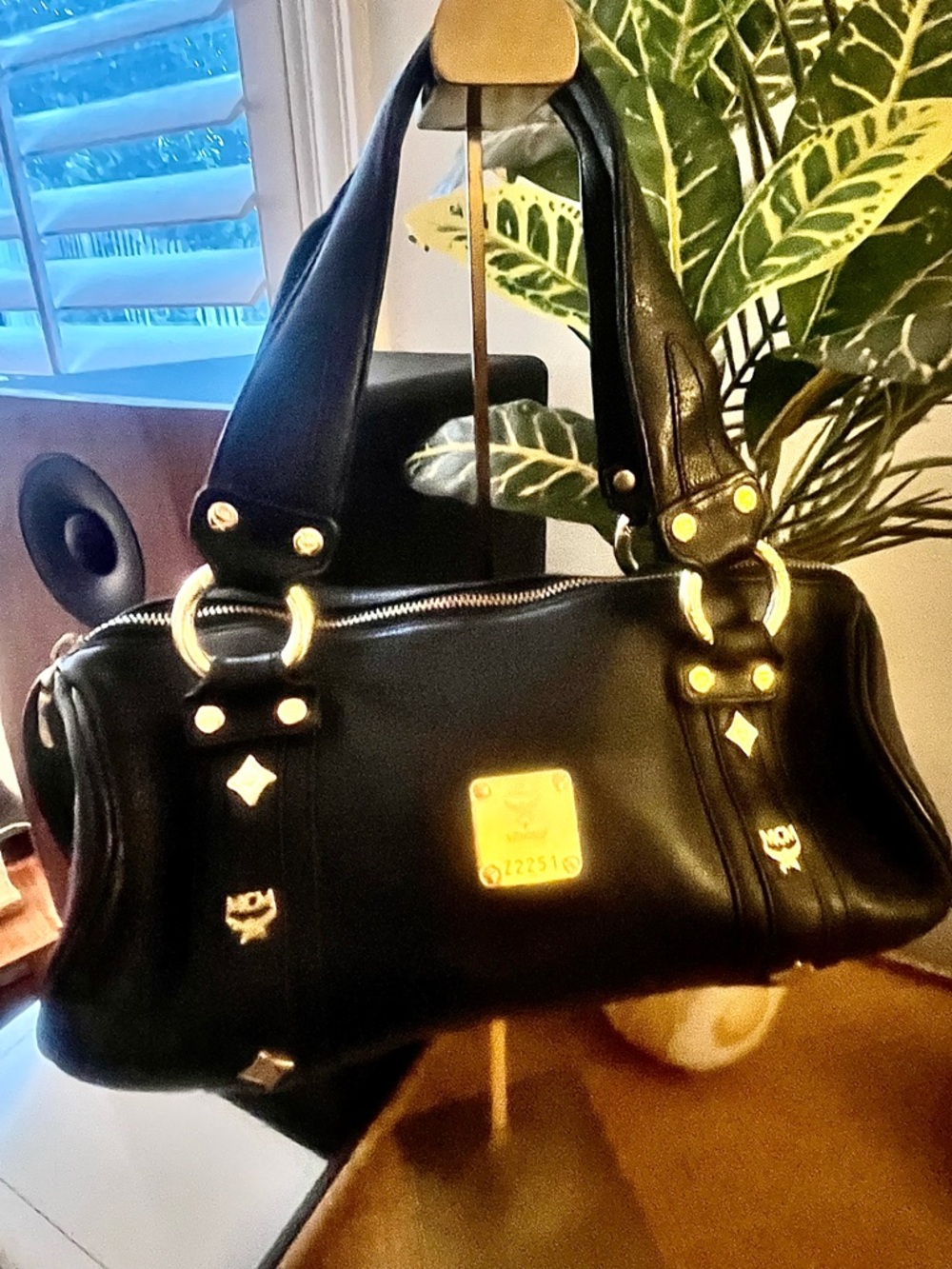 GUC MCM Studded Heritage Barrel Bag